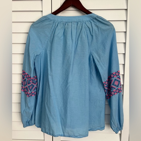 Lilly Pulitzer Cecile Zanzibar Blue Embroidered Long Dolman Sleeve Top - Picture 5 of 7